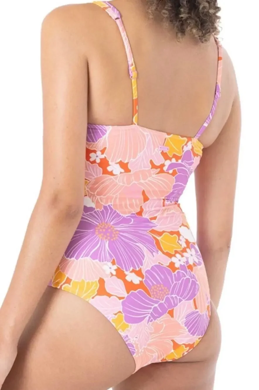 Roxy Bandeau Peek A Boo One Piece Swim Suit XS NWT